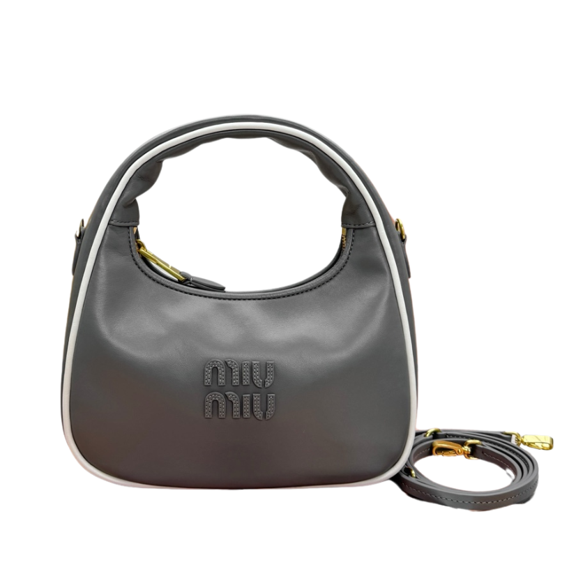 ＭＩ ＭＵ MATELASSÉ LEATHER CROSSBODY BAG GRAY