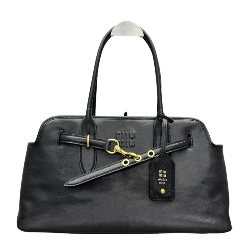 ＭＩ ＭＵ AVENTURE LEATHER TOTE BAG BLACK