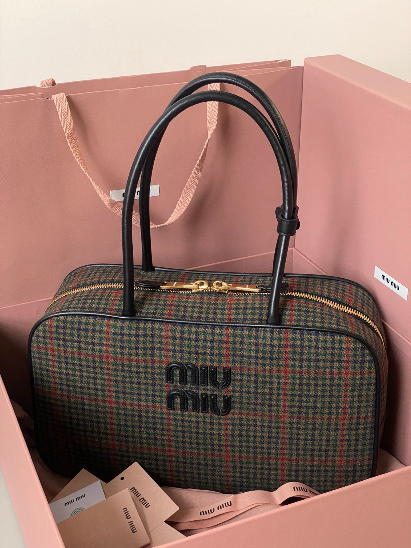 ＭＩ ＭＵ BEAU TARTAN TOP HANDLE BAG
