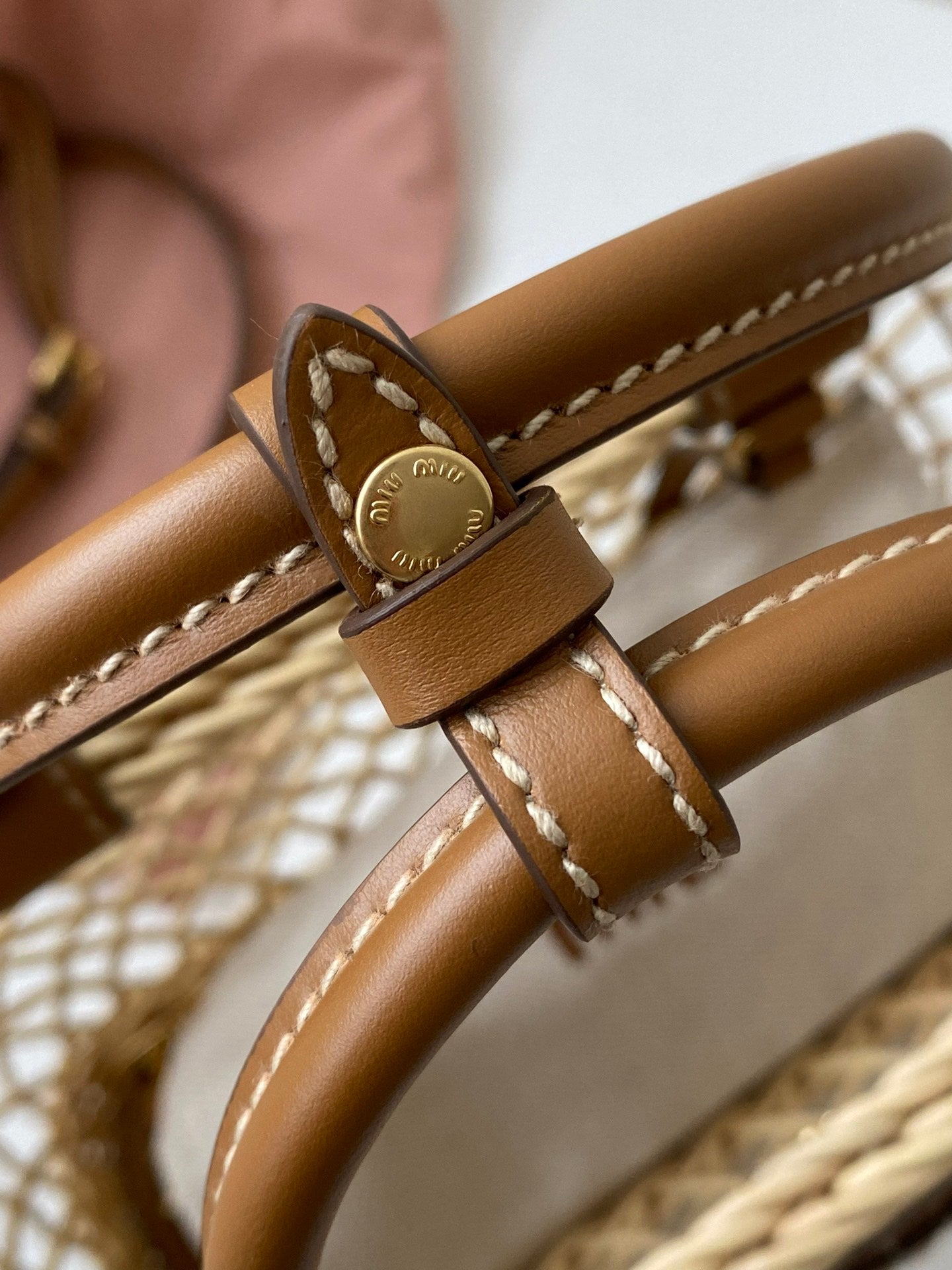 ＭＩ ＭＵ WOVEN FABRIC HANDBAG WITH LEATHER TRIM