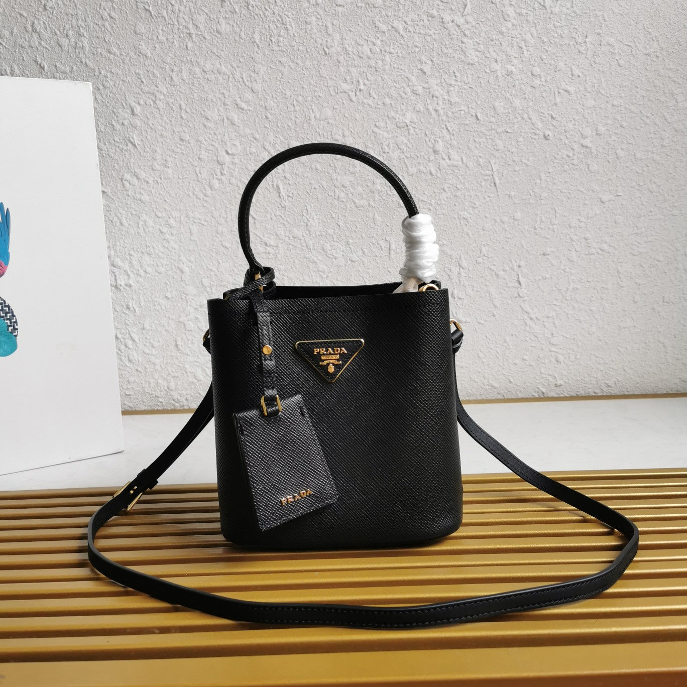 ＰＲＤＡ SMALL SAFFIANO LEATHER PRDA PANIER BAG BLACK