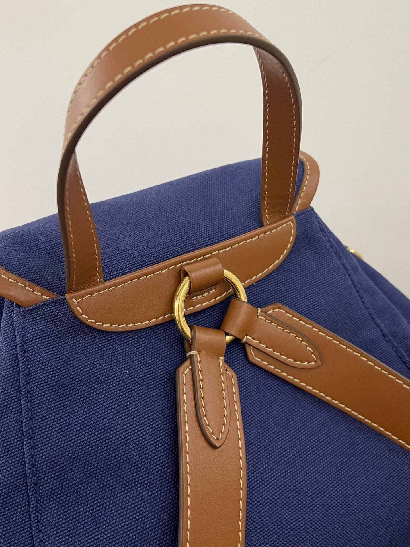 ＭＩ ＭＵ CANVAS AND LEATHER BACKPACK CORNFLOWER BLUE/BRANDY