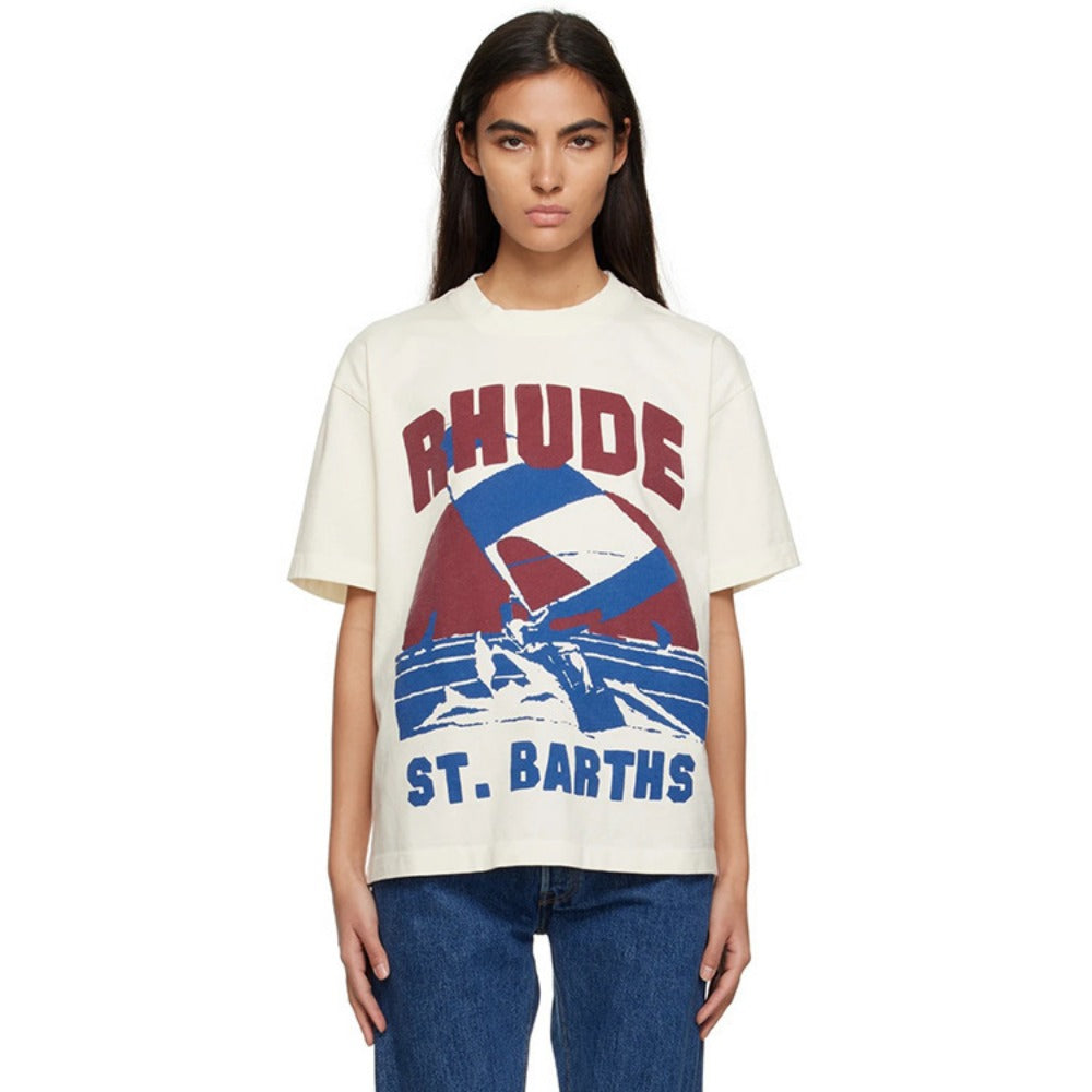 Rhude T Shirt Sailing Surfing Letter Print Short Sleeve T-Shirt