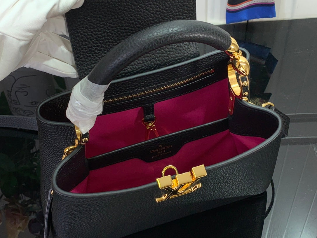 ＬＳ ＶＴＴＯＮ CAPUCINES BB MINI BLACK/UMBER/CREME