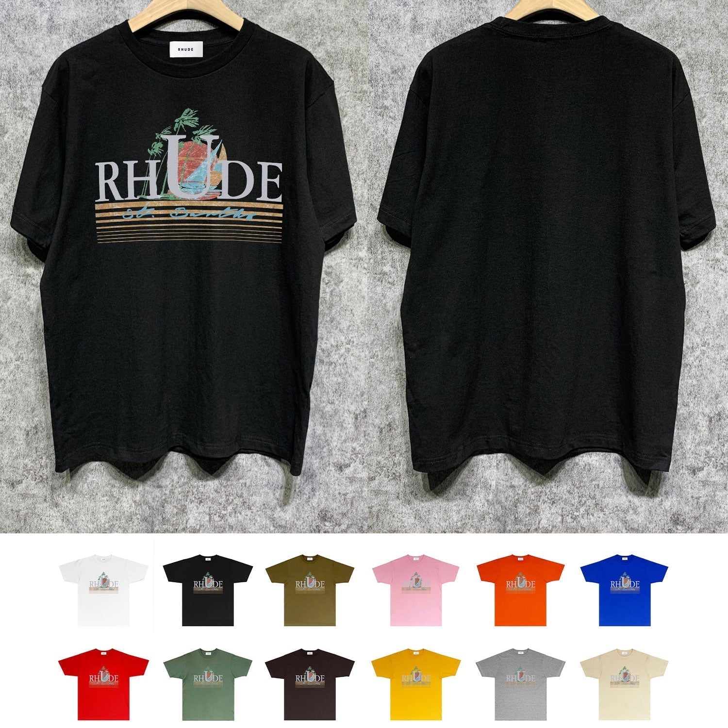 Rhude T Shirts Printed Trendy Pure Cotton
