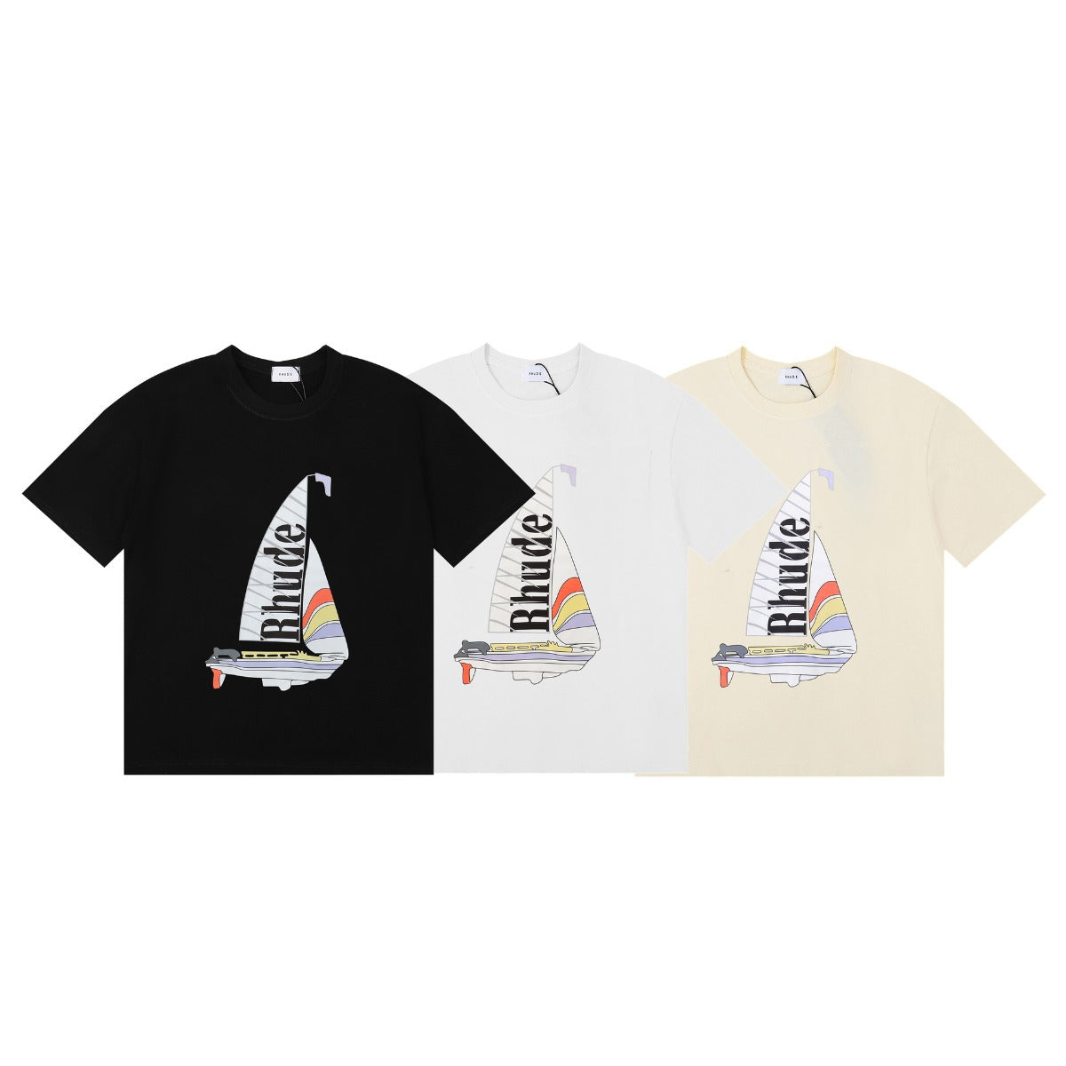 Rhude T Shirt Alphabet Coconut Racing Pattern Short Sleeve T-Shirt