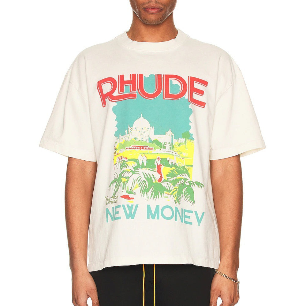 Rhude T Shirt Castle Coconut Letter Print Short Sleeve T-Shirt