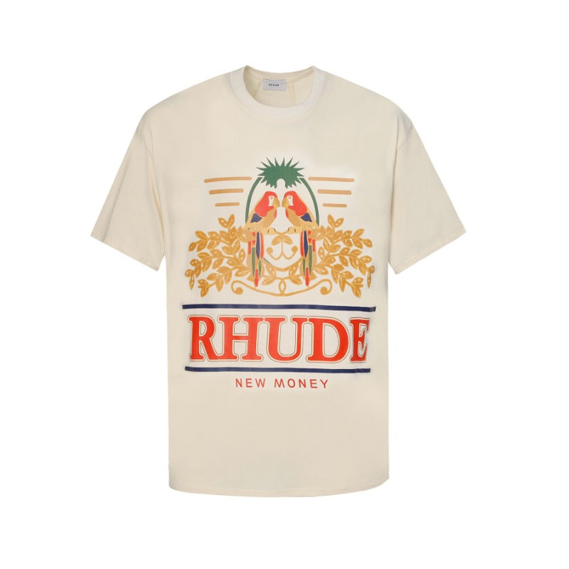 Rhude T Shirt Parrot Wheat Ear Letter Print Short Sleeve T-Shirt