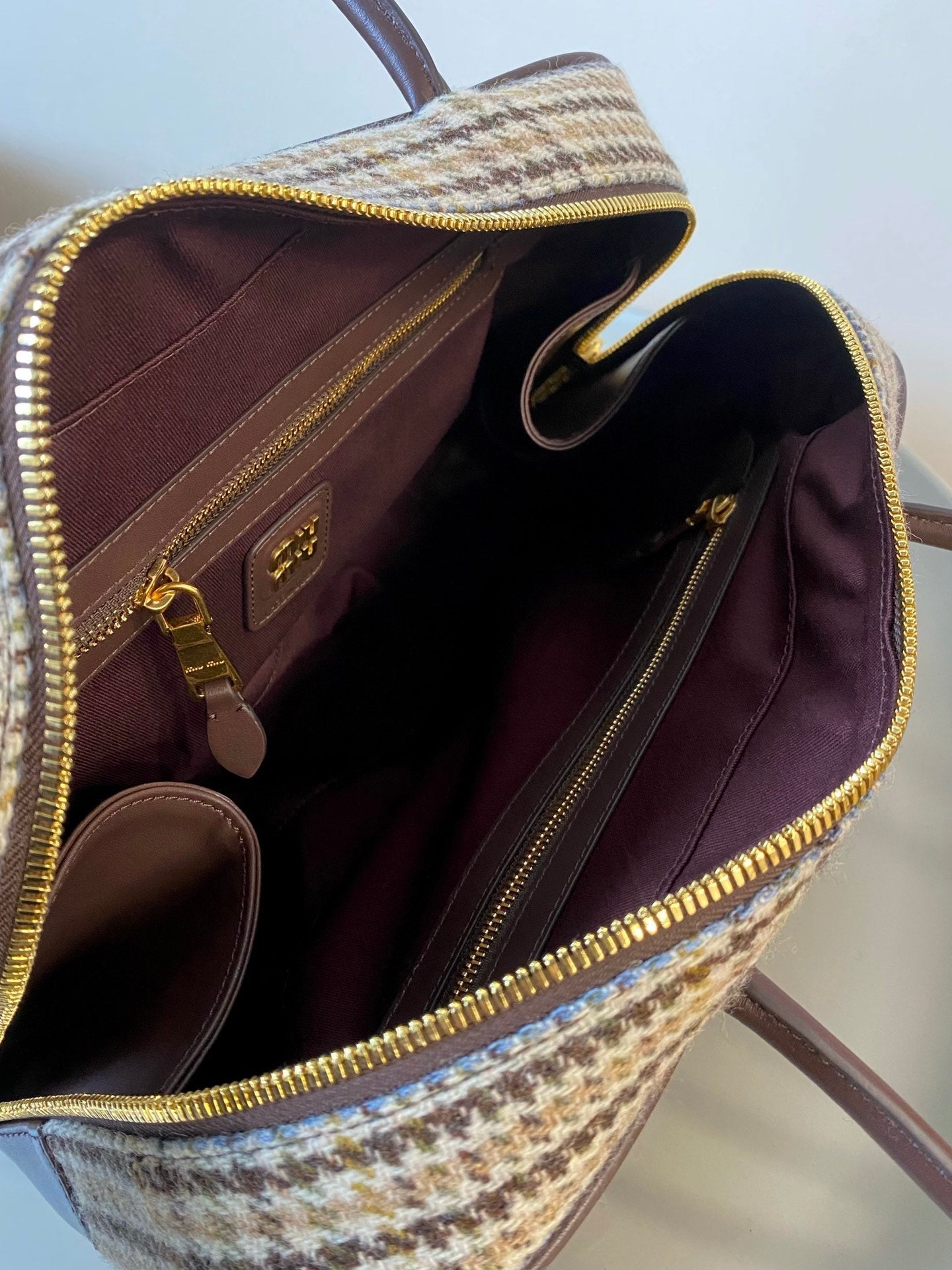 ＭＩ ＭＵ BEAU TARTAN TOP HANDLE BAG