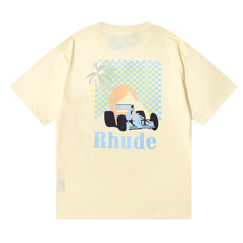 Rhude T Shirt Sunset Coconut Racing Printed Short Sleeve T-Shirt