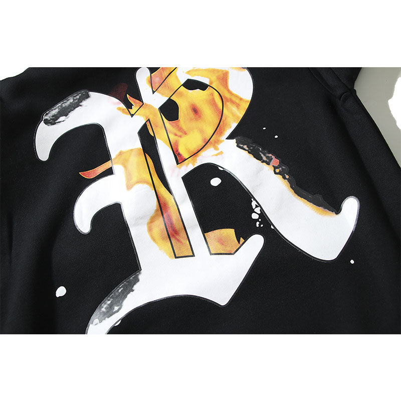 Kanye West Sunday Service Hoodie Burning Big R Loose Velvet Padded Hooded Sweatshirt