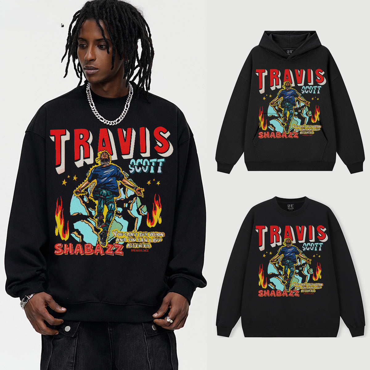 Vintage Hoodie travis scott street print hooded sweater crew neck