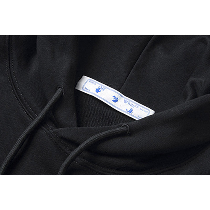 off White Hoodie Green Arrow Print Pullover Loose Hooded Sweater