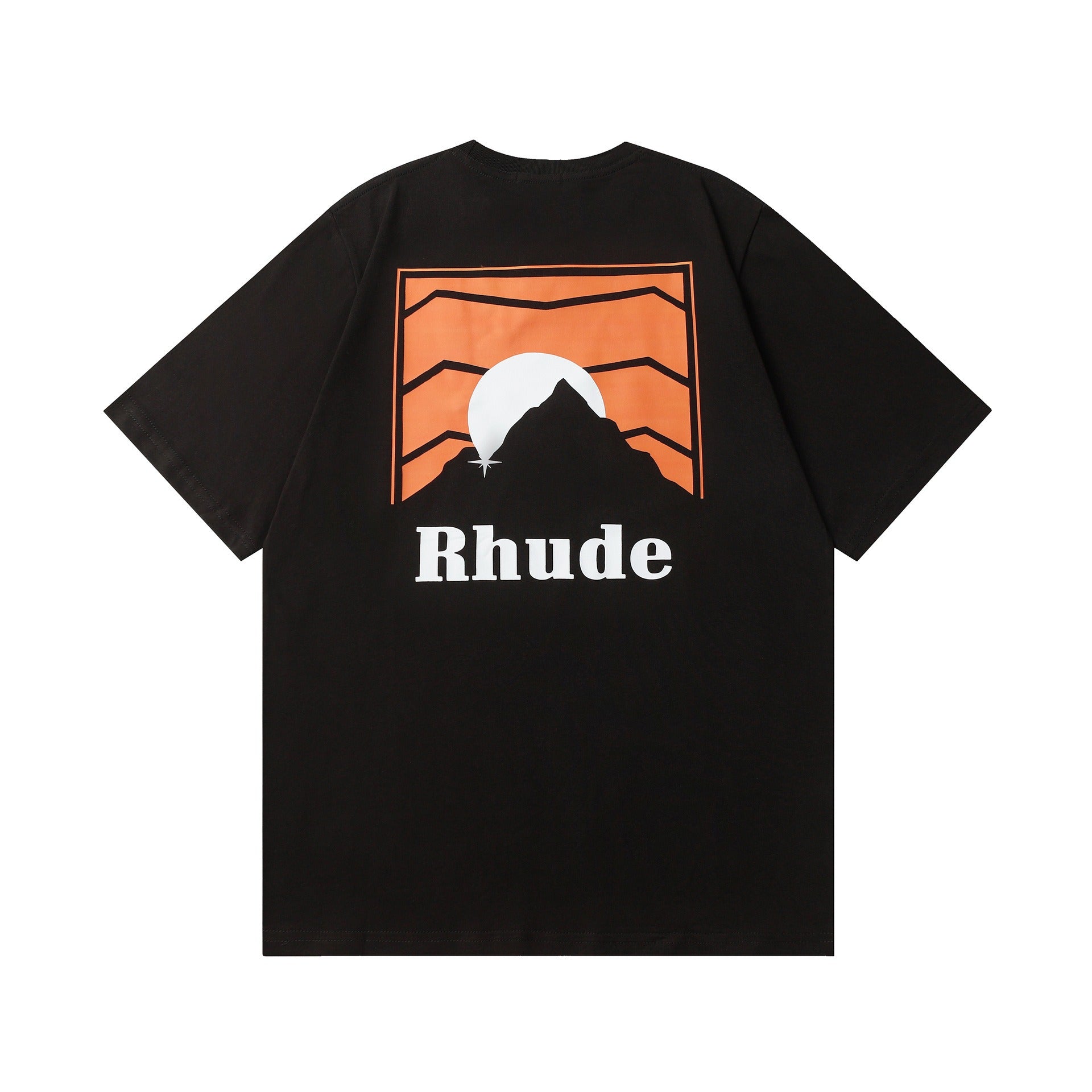 Rhude T Shirt Striped Sunset Snow Mountain Print Short Sleeve T-Shirt