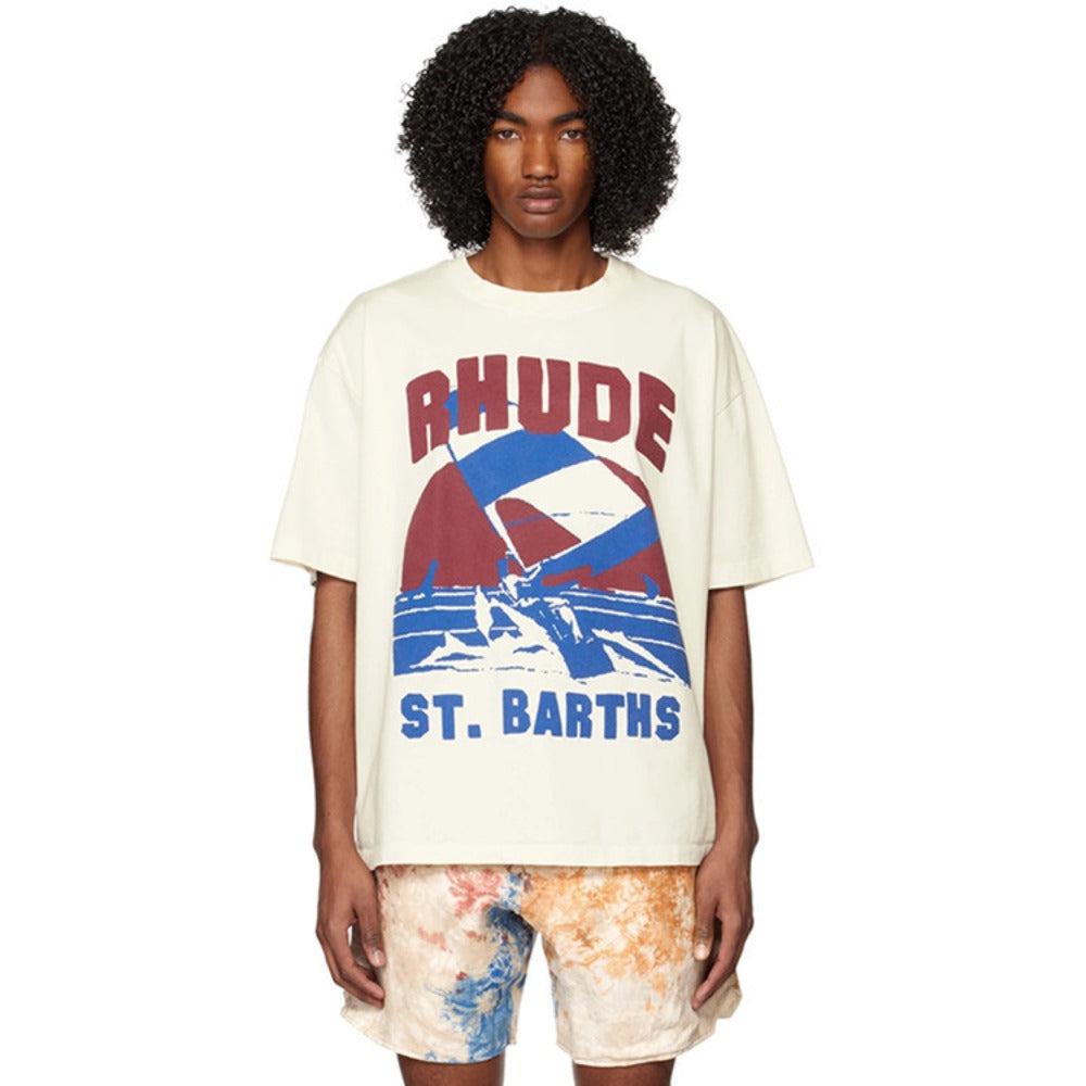Rhude T Shirt Sailing Surfing Letter Print Short Sleeve T-Shirt