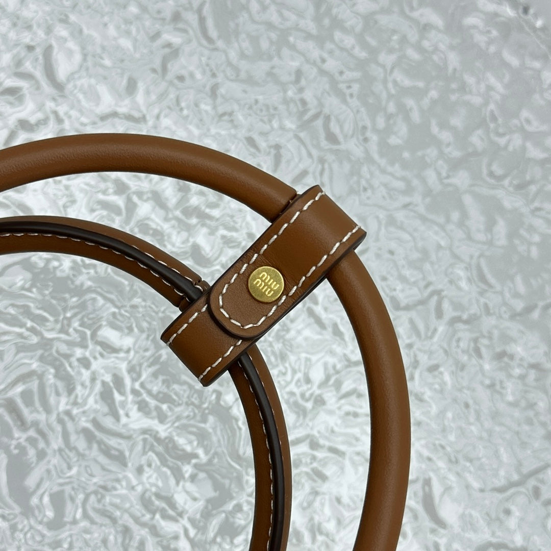 ＭＩ ＭＵ IVY CANVAS AND LEATHER TOTE BAG BEIGE/BRANDY