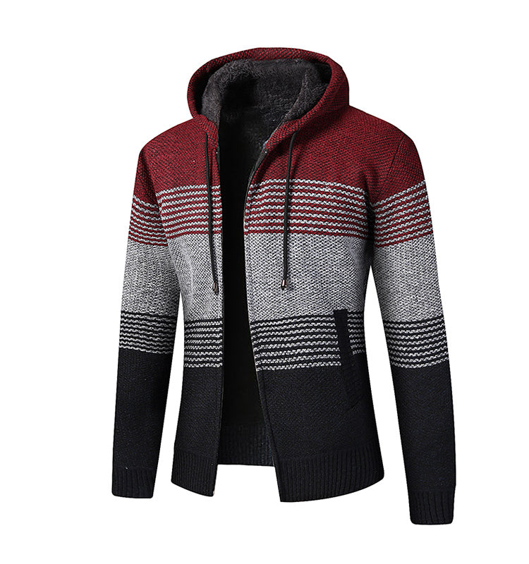 Baja Hoodie Velvet Padded Sweater Hooded Stitching Cardigan