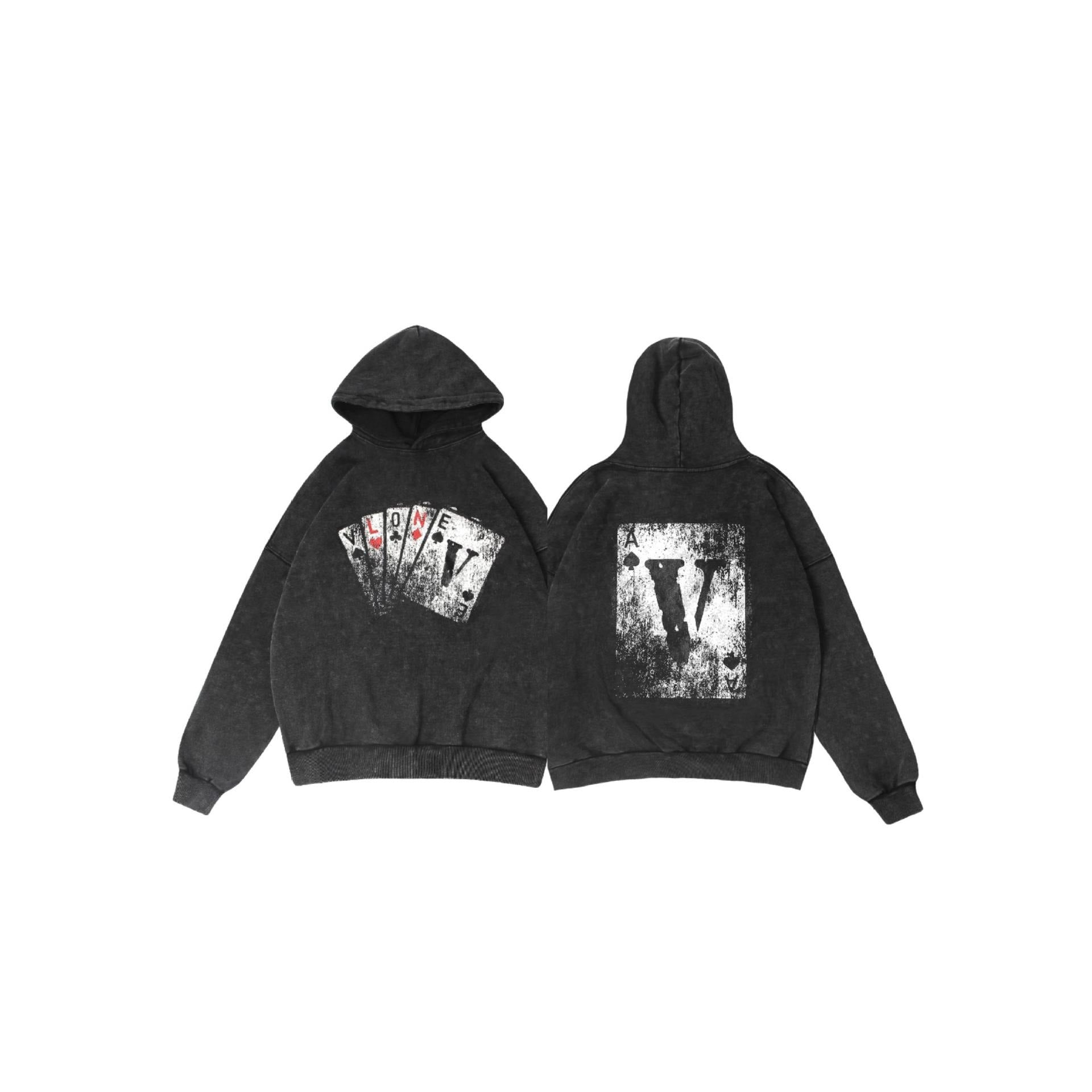Vlone Hoodie Autumn/Winter Playing Card Prints Washed Loose