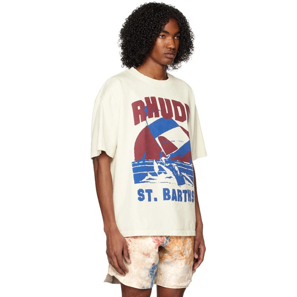 Rhude T Shirt Sailing Surfing Letter Print Short Sleeve T-Shirt