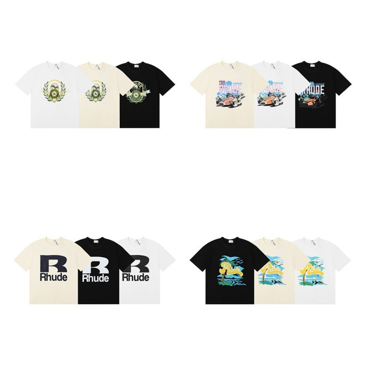 Rhude T Shirt Alphabet Coconut Racing Pattern Short Sleeve T-Shirt