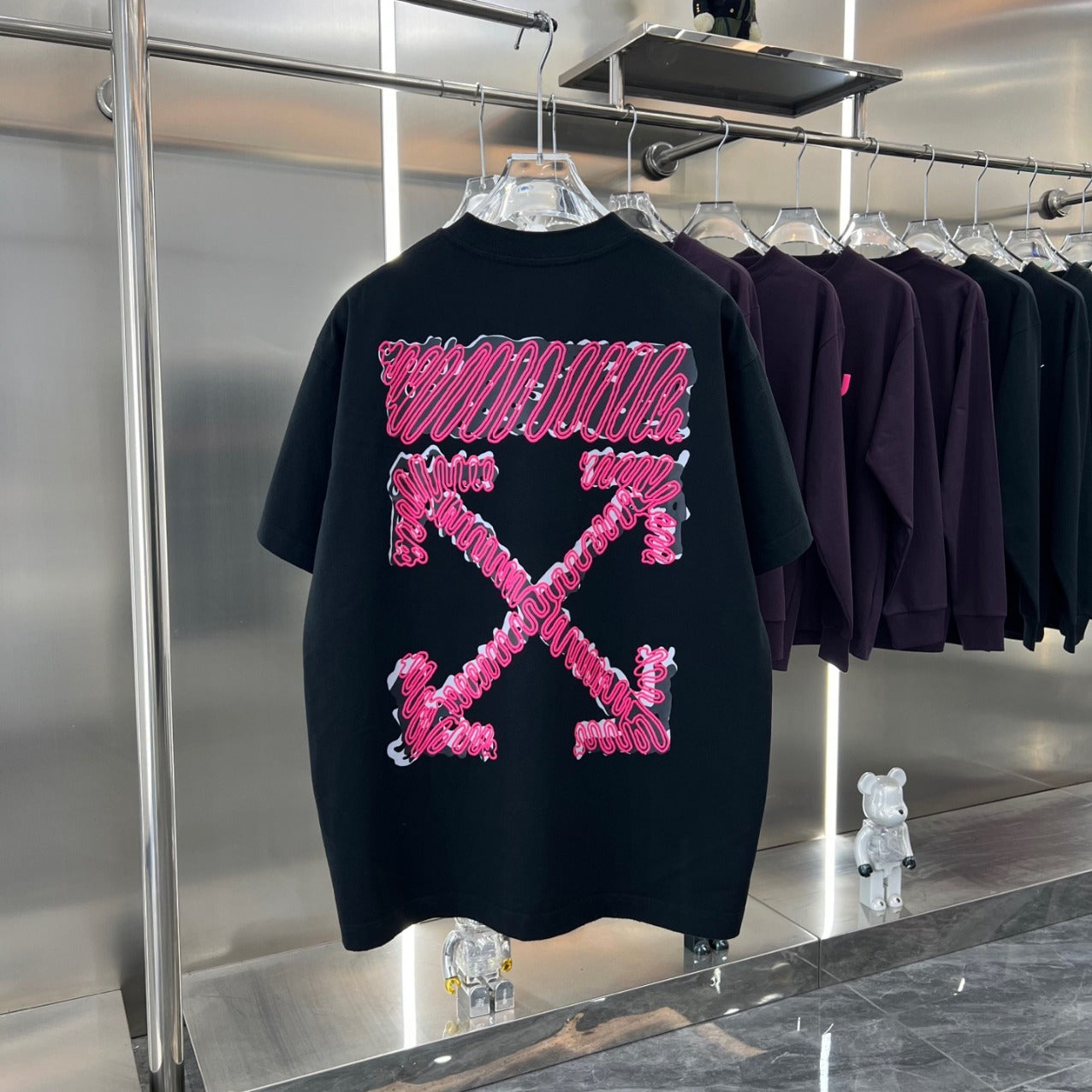 Off White T Shirts OW Ripped Foam Arrow Crew Neck Pullover Short Sleeves