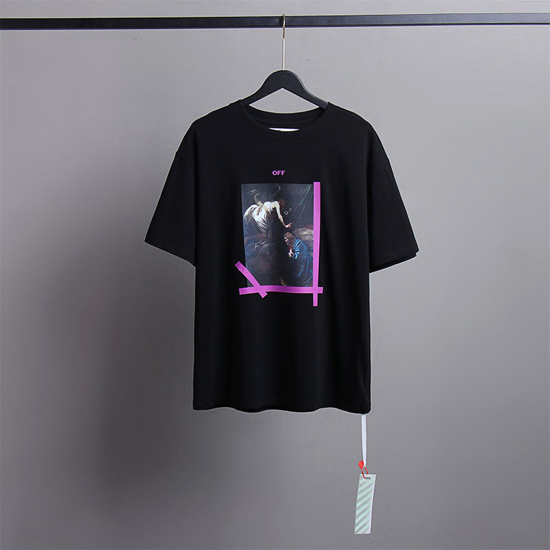 Off White T Shirts Religious Angel Oil Painting Short Sleeves