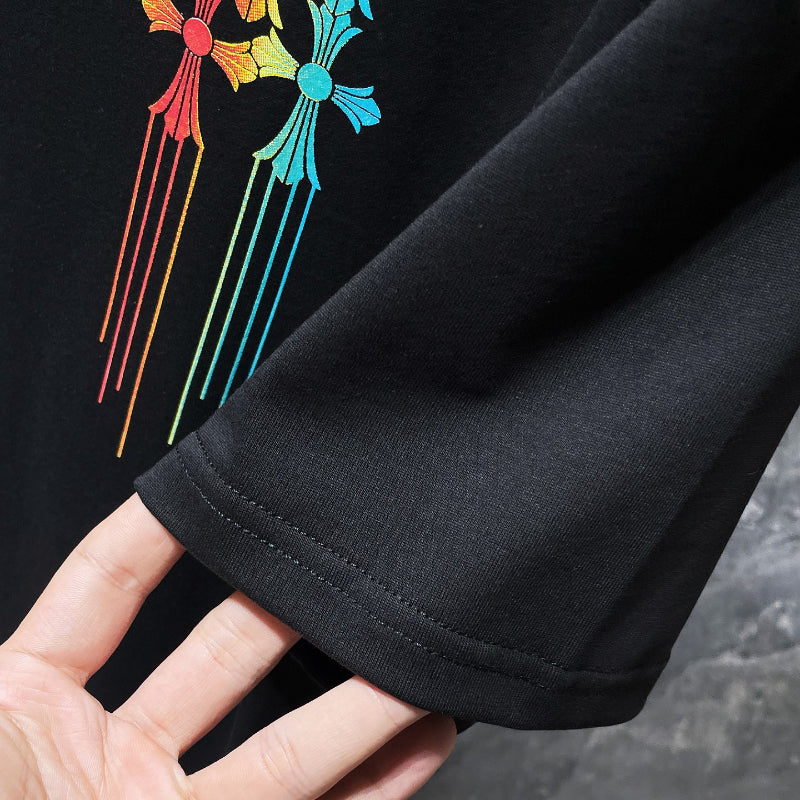 Chh Chrome Hearts T Shirts Color Ink Splashing Graffiti Sports Loose Short Sleeve T-Shirt