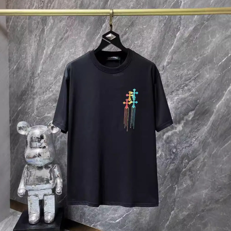 Chh Chrome Hearts T Shirts Color Ink Splashing Graffiti Sports Loose Short Sleeve T-Shirt