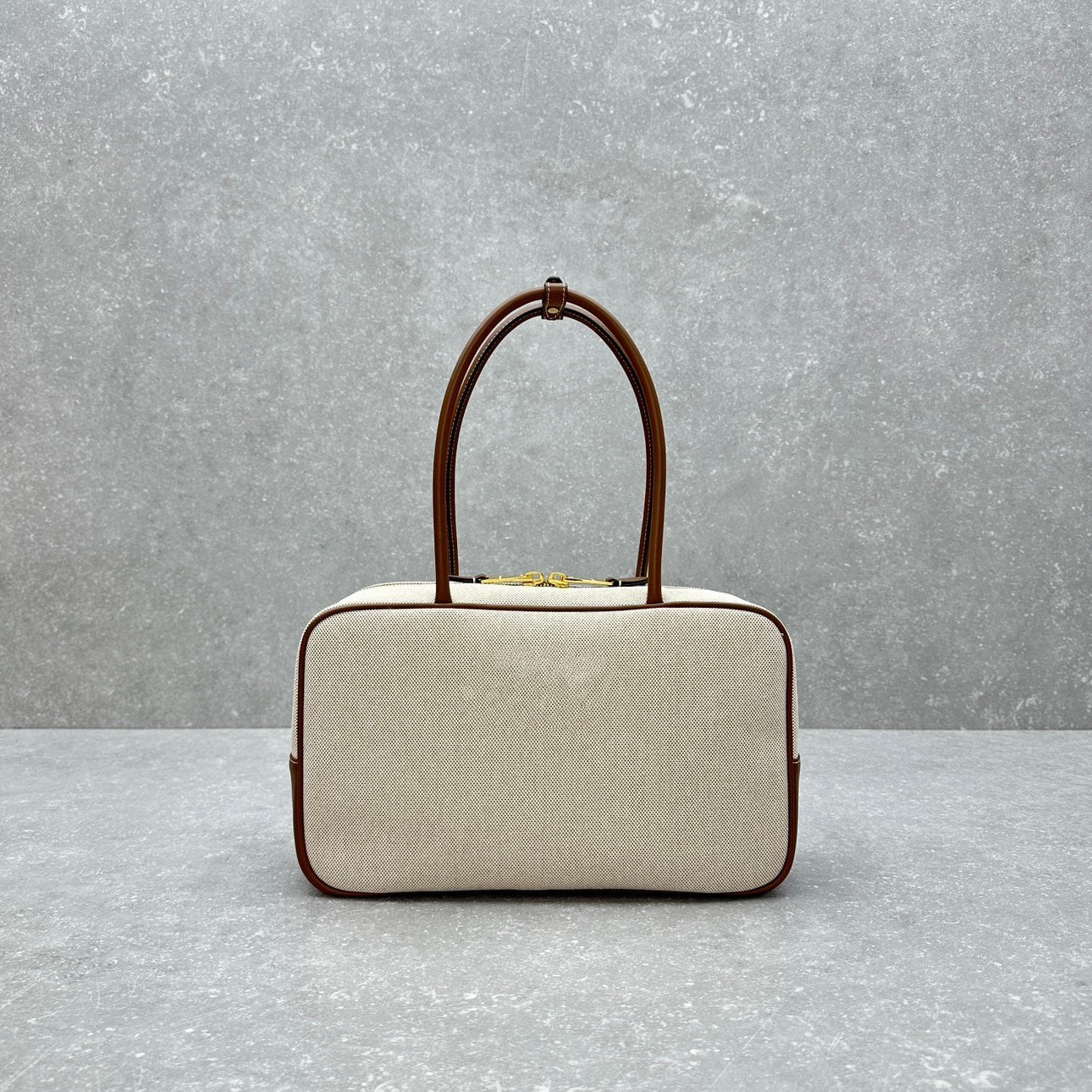 ＭＩ ＭＵ BEAU CANVAS AND LEATHER BAG BEIGE/BRANDY