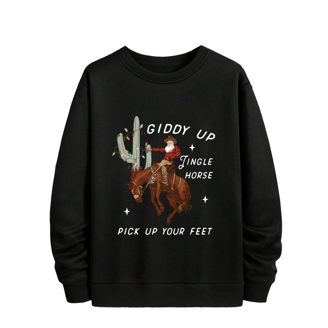 Cactus Claus Graphic Hoodie Women Loose Sweatshirt