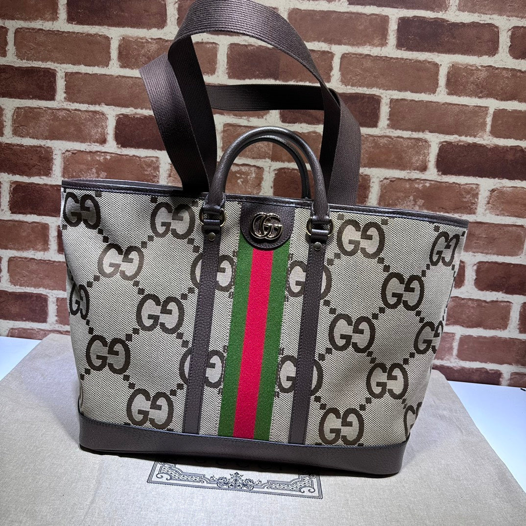 ＧＣＣＩGG JUMBO LEATHER-TRIMMED CANVAS-JACQUARD TOTE