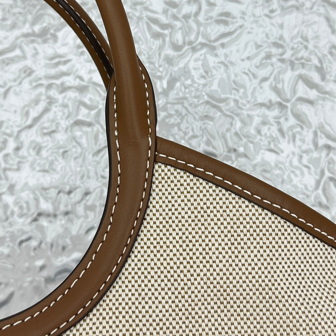 ＭＩ ＭＵ IVY CANVAS AND LEATHER TOTE BAG BEIGE/BRANDY
