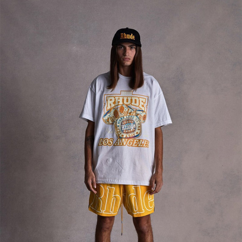 Rhude T Shirt Micro Label Champion Ring Printed Short Sleeve T-Shirt