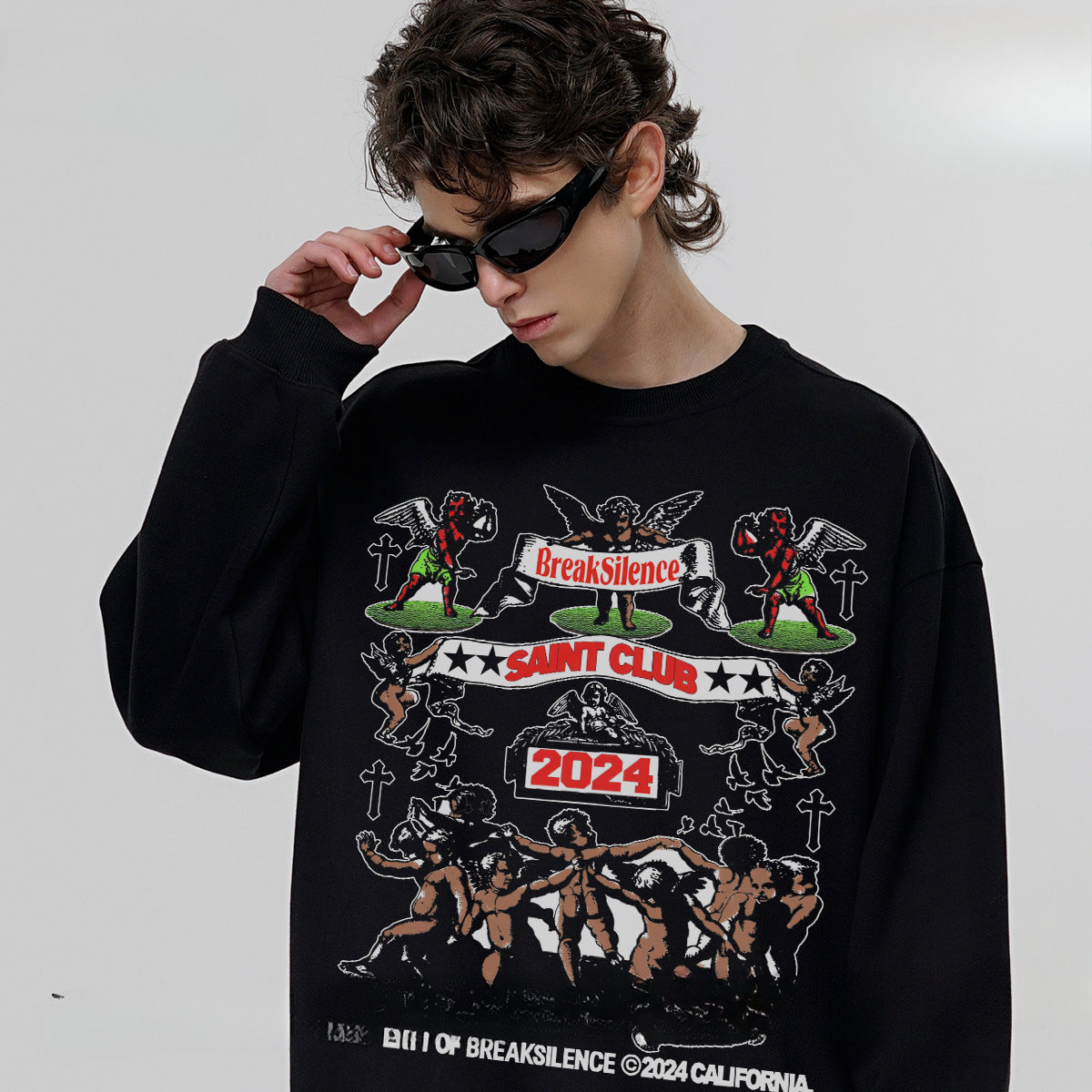 Vintage Hoodie print hooded sweater crew neck