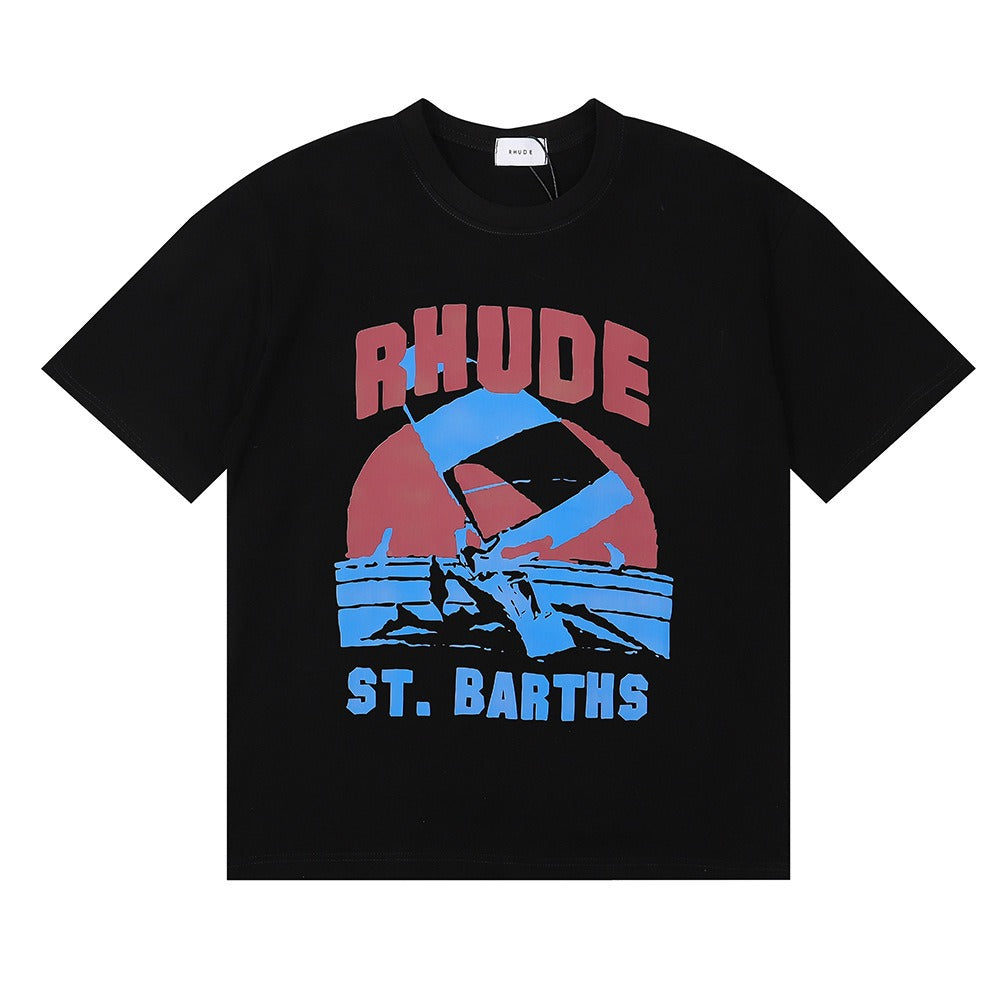 Rhude T Shirt Sailing Surfing Letter Print Short Sleeve T-Shirt