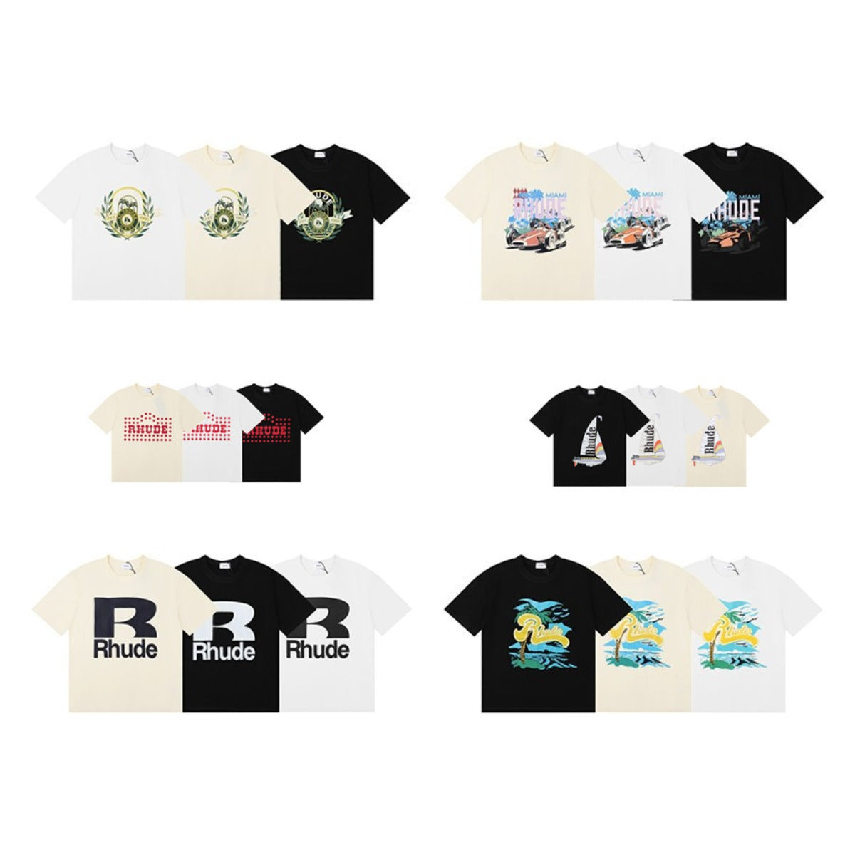 Rhude T Shirt Alphabet Coconut Racing Pattern Short Sleeve T-Shirt