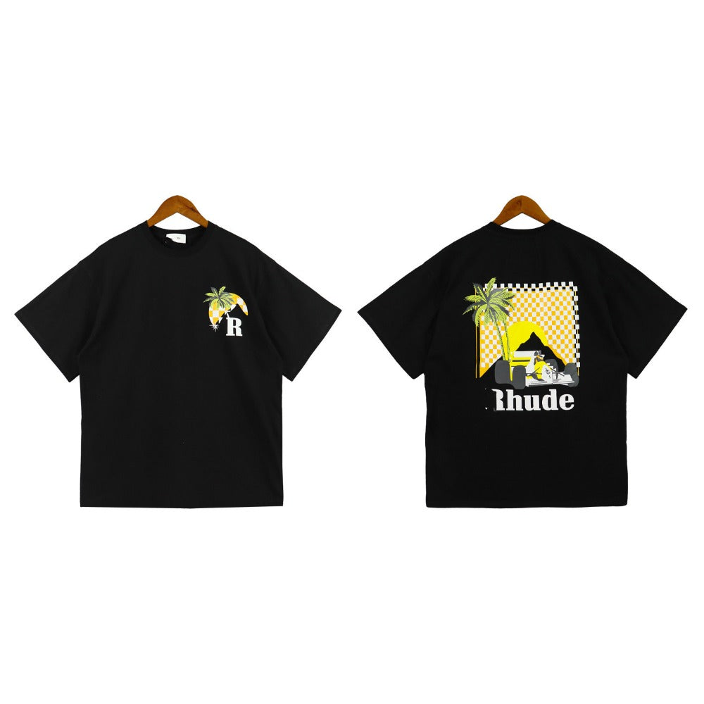 Rhude T Shirt Sunset Coconut Racing Printed Short Sleeve T-Shirt