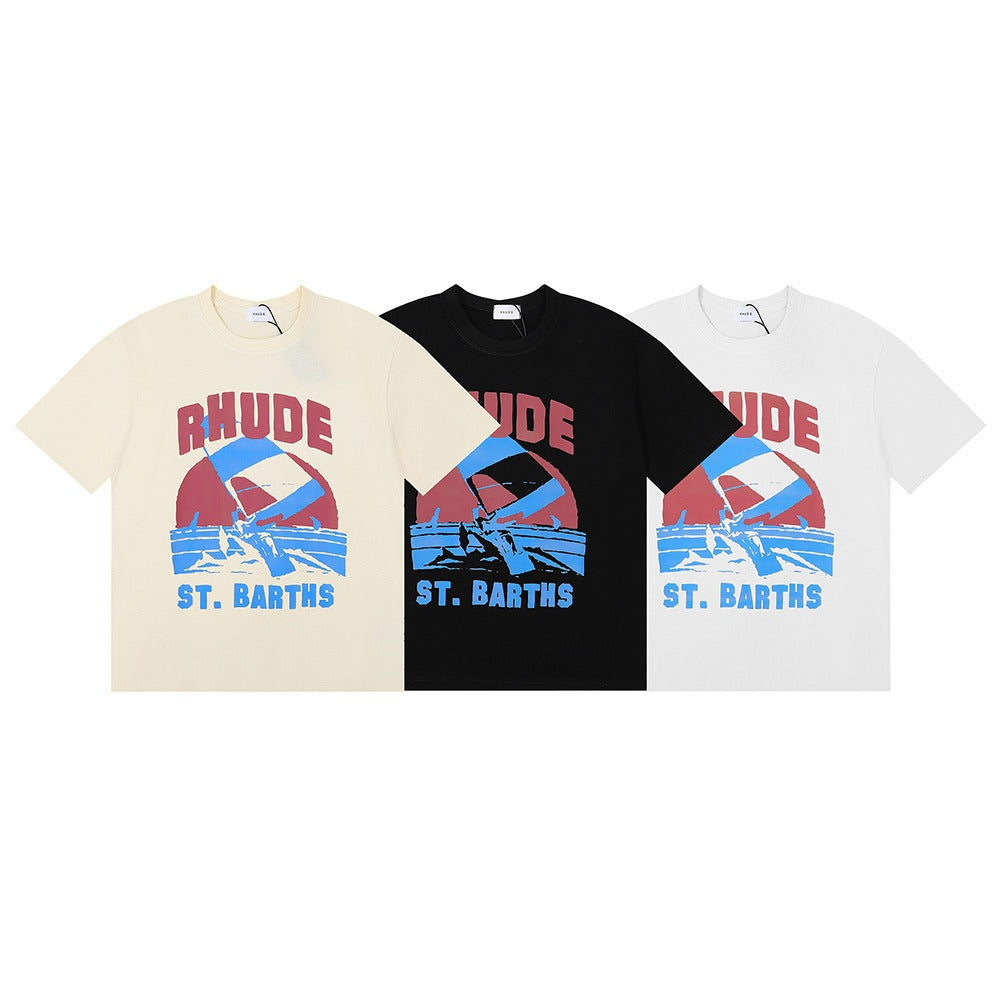 Rhude T Shirt Sailing Surfing Letter Print Short Sleeve T-Shirt