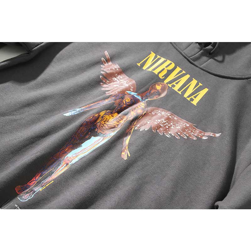 Nirvana Hoodie Angel Print Distressed Rock Hip Hop