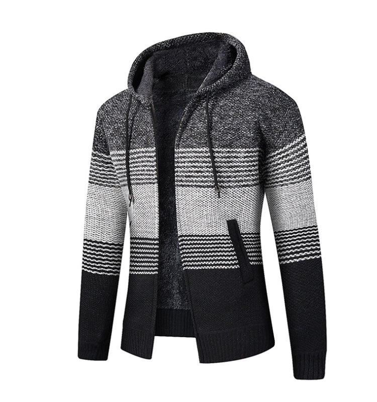 Baja Hoodie Velvet Padded Sweater Hooded Stitching Cardigan