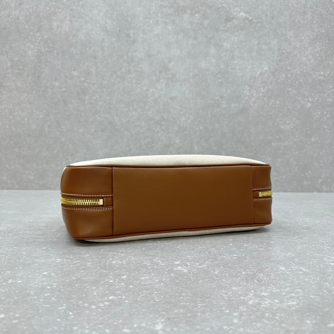 ＭＩ ＭＵ BEAU CANVAS AND LEATHER BAG BEIGE/BRANDY