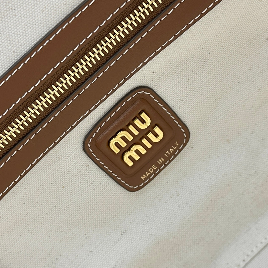 ＭＩ ＭＵ BEAU CANVAS AND LEATHER BAG BEIGE/BRANDY