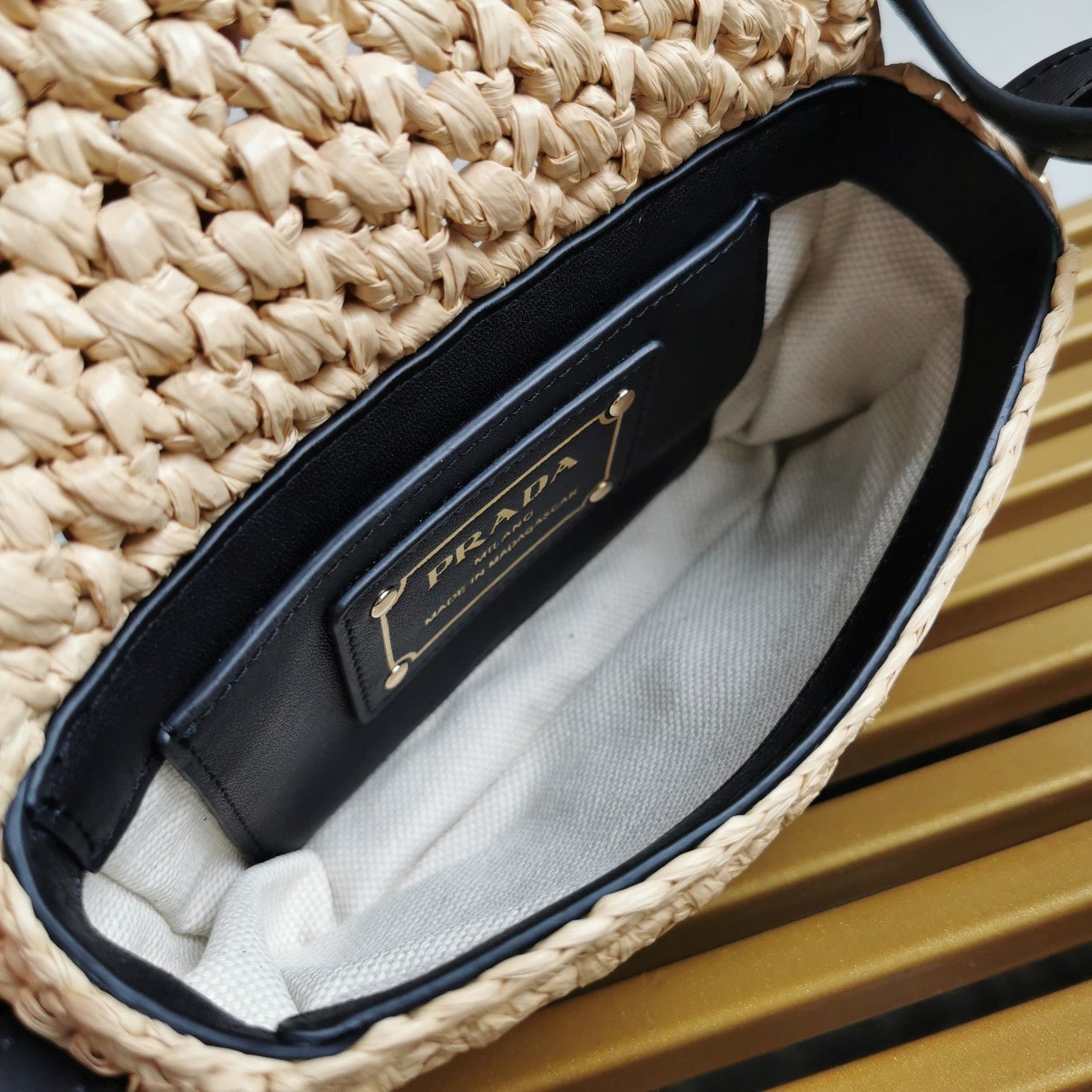 ＰＲＤＡ CROCHET AND LEATHER SHOULDER BAG