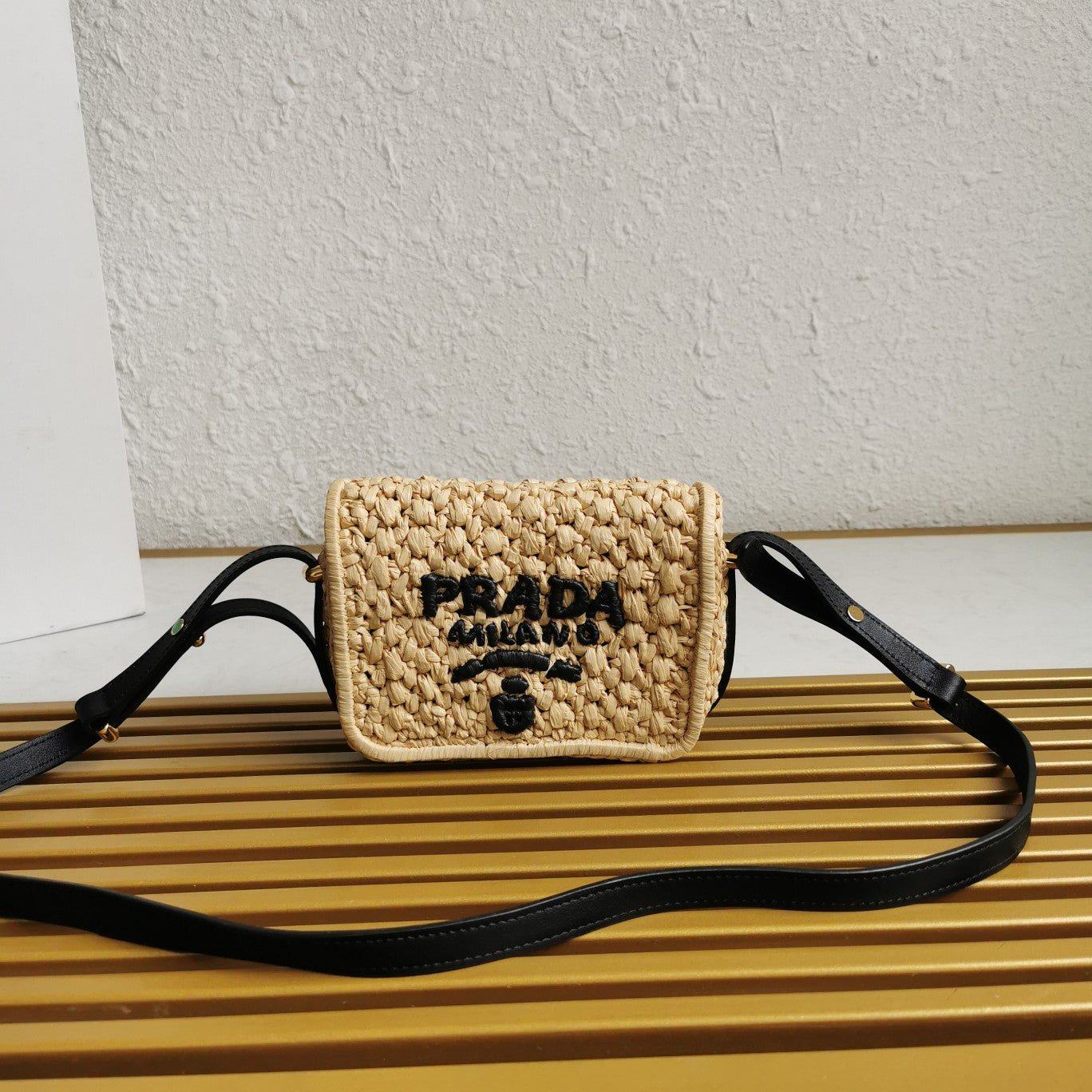 ＰＲＤＡ CROCHET AND LEATHER SHOULDER BAG