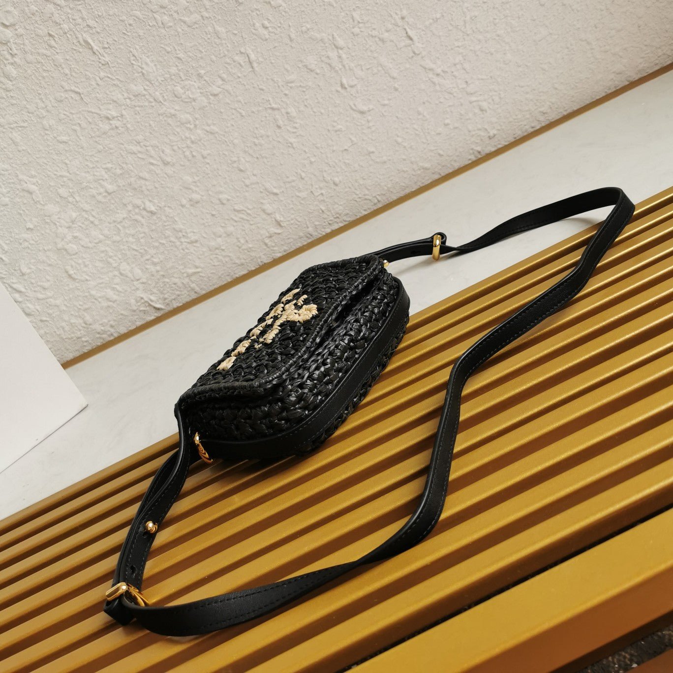 ＰＲＤＡ CROCHET AND LEATHER SHOULDER BAG BLACK