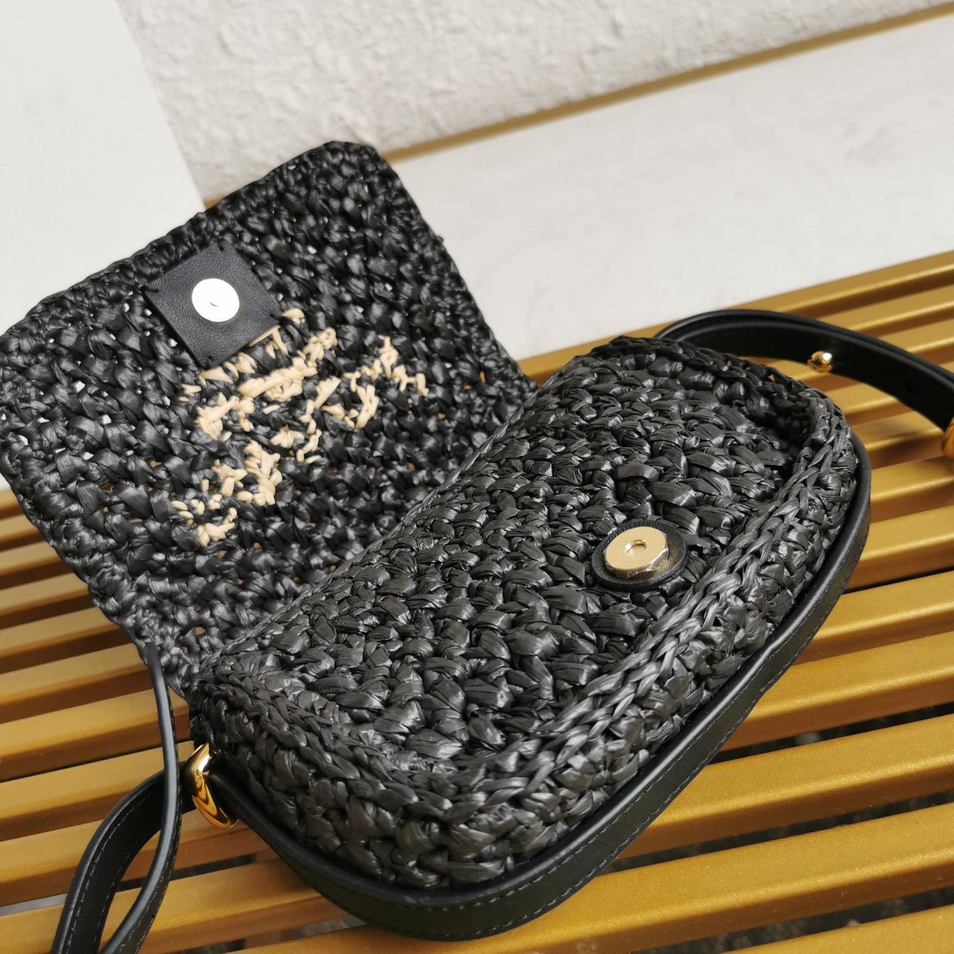 ＰＲＤＡ CROCHET AND LEATHER SHOULDER BAG BLACK