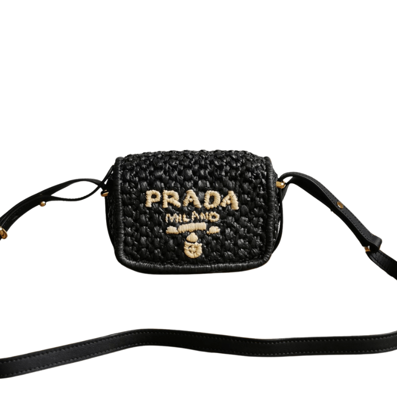 ＰＲＤＡ CROCHET AND LEATHER SHOULDER BAG BLACK