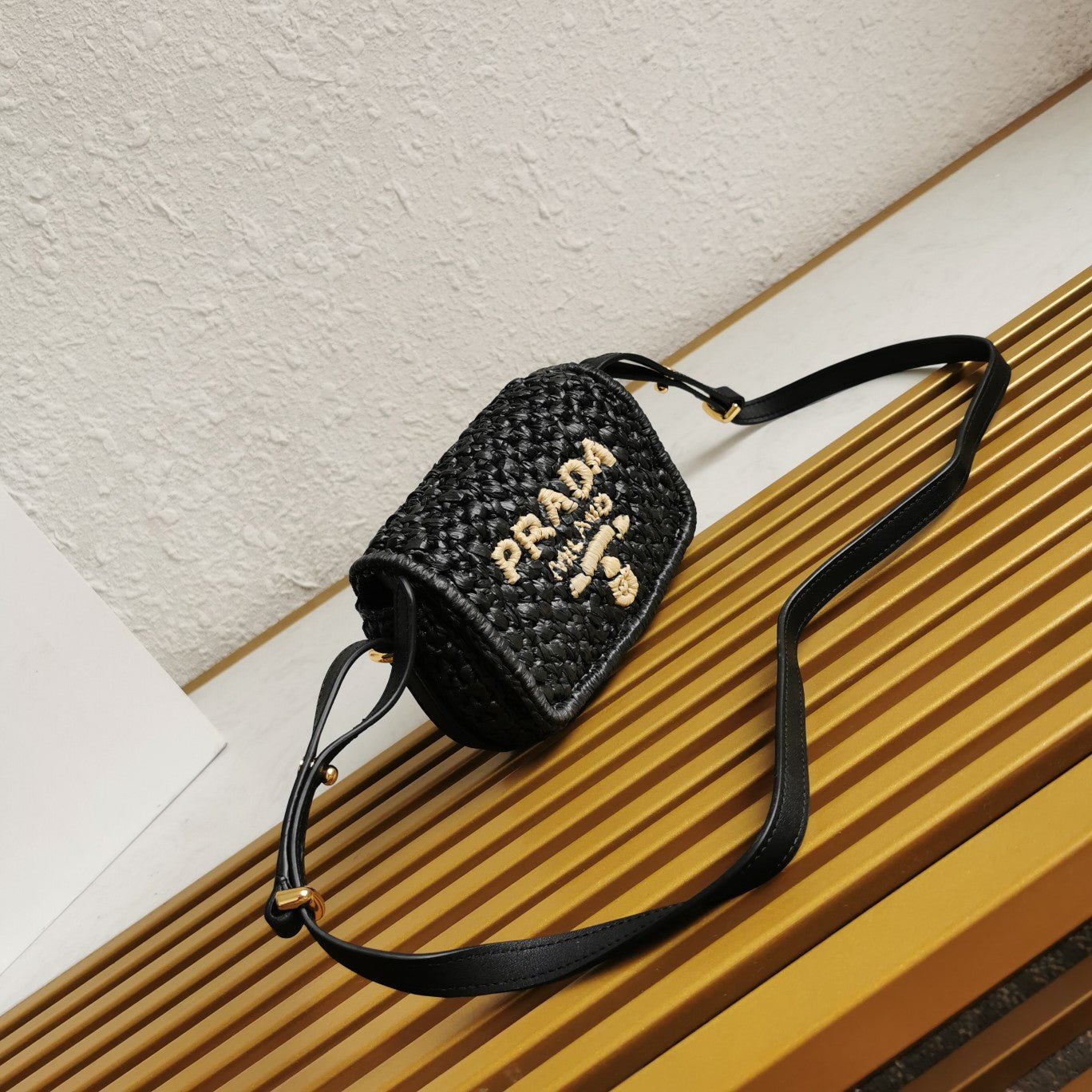 ＰＲＤＡ CROCHET AND LEATHER SHOULDER BAG BLACK