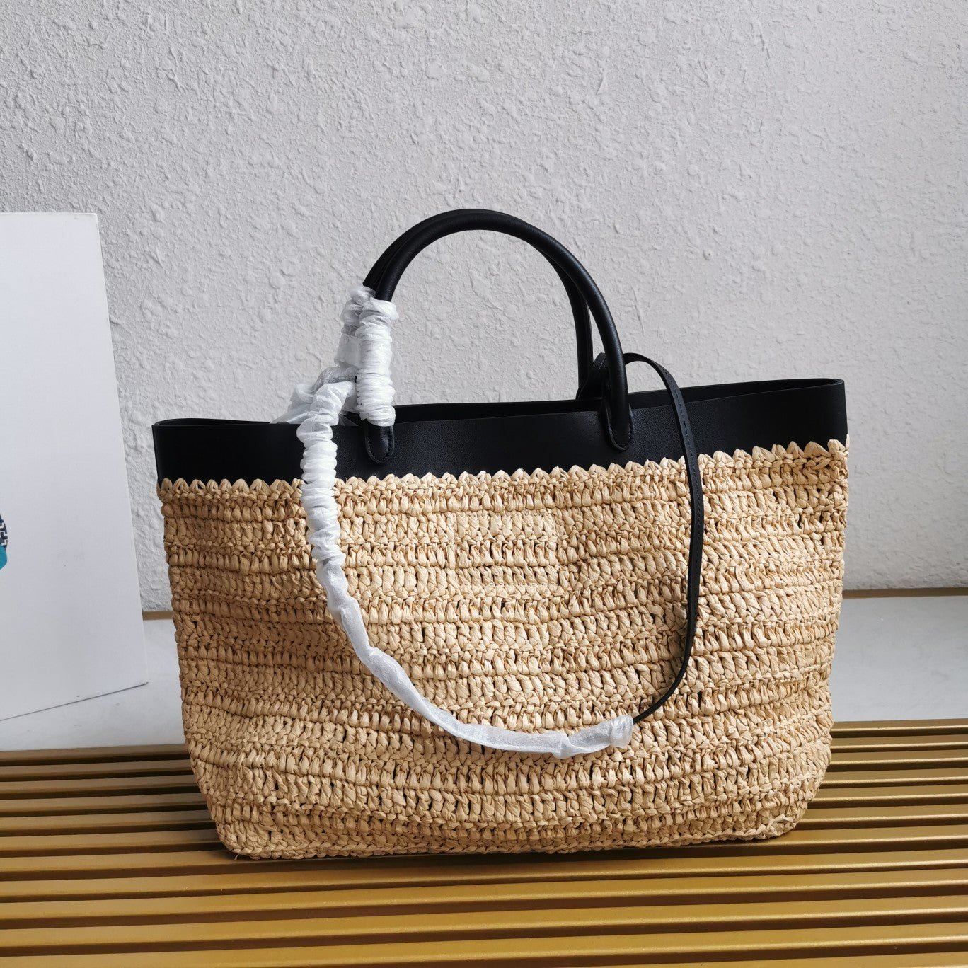 ＰＲＤＡ LARGE CROCHET AND LEATHER TOTE BAG