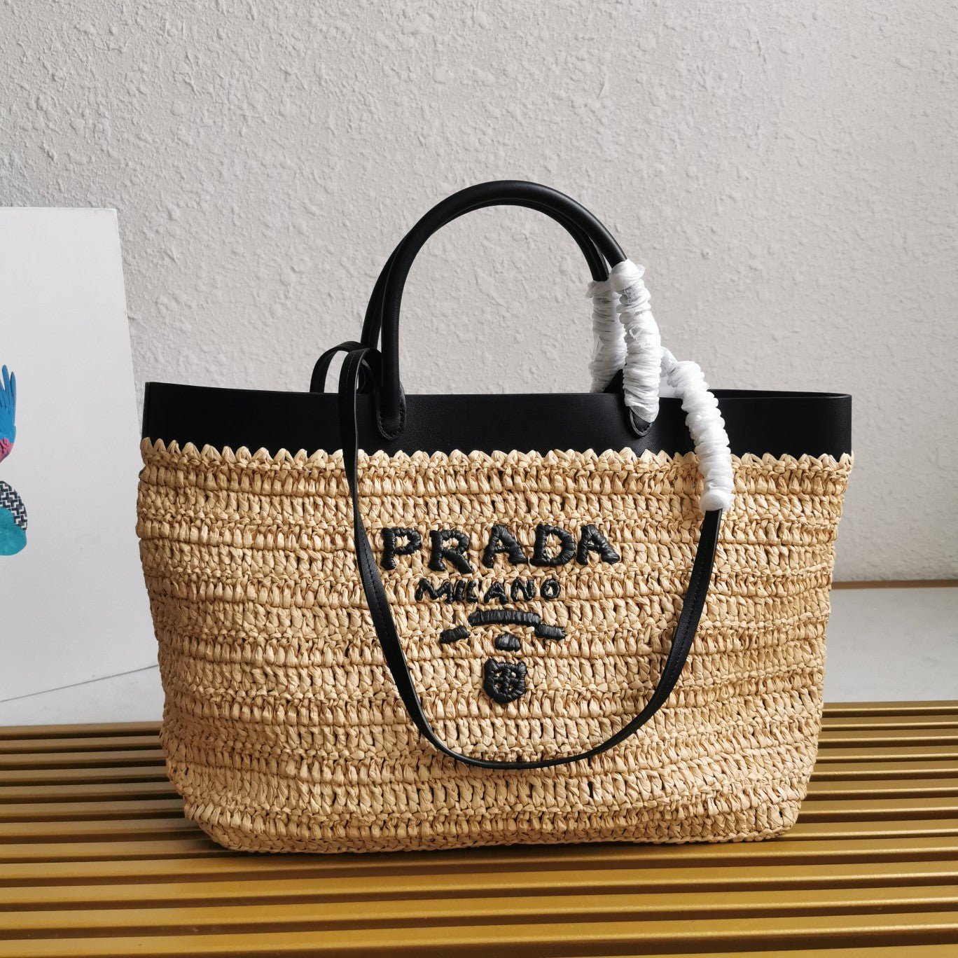 ＰＲＤＡ LARGE CROCHET AND LEATHER TOTE BAG